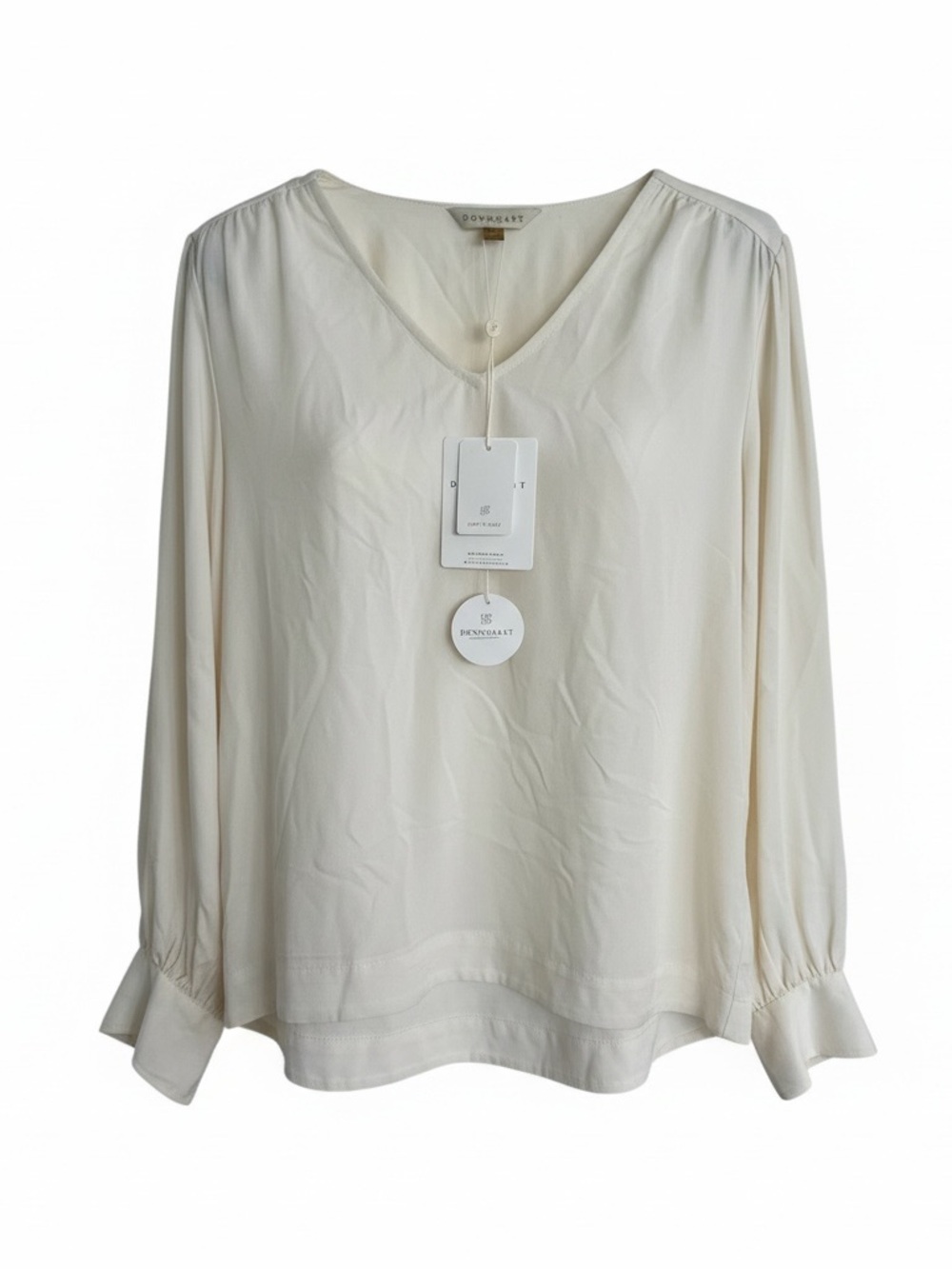 NWT Downeast "Jewel" V-Neck Blouse | Cream Long Sleeve Top | Size S